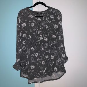 gray and white floral blouse